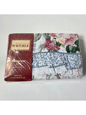 Vintage Waverly Belle Rive III Floral Twin Sheet Set Flat Fitted Pillowcase NEW